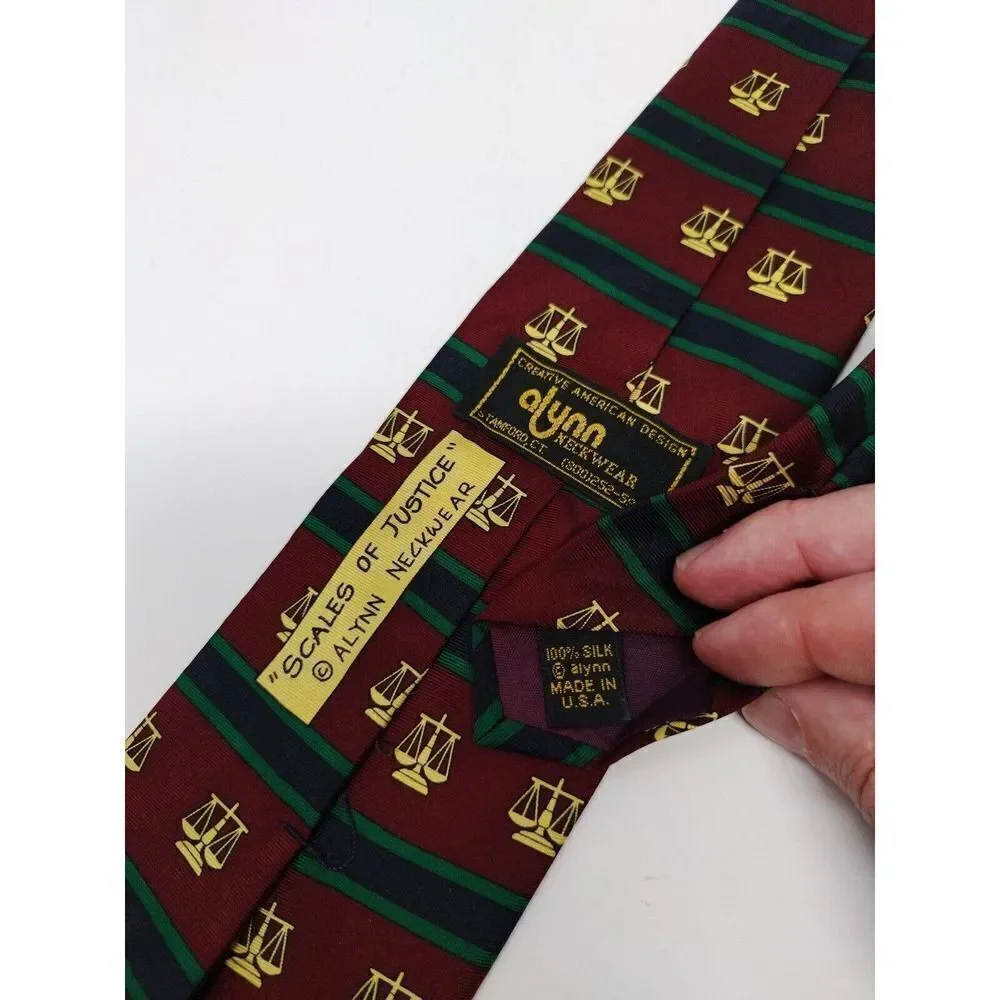Alynn Neckwear Tie Lot Of 2 Scales Of Justice and In Vino Veritas USA Made Silk